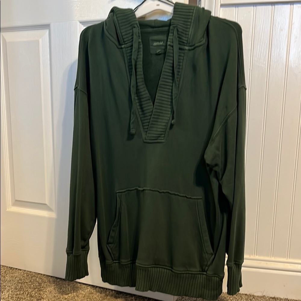 Dark Green V-Neck Hoodie
